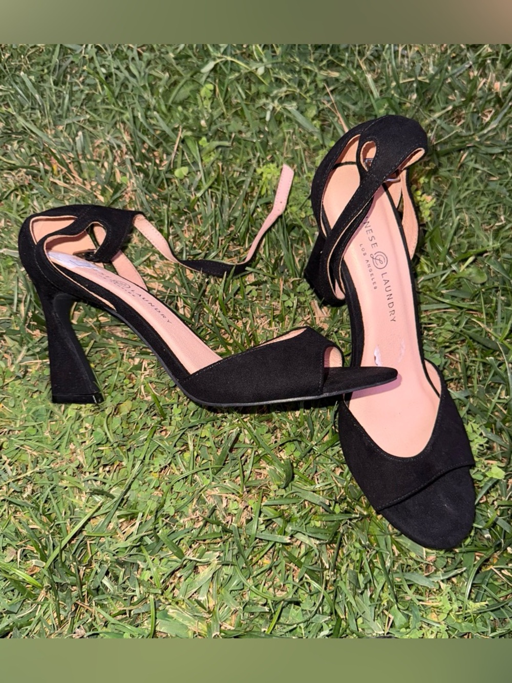 Chinese Laundry Black Suede Open-Toe Ankle Strap Heel